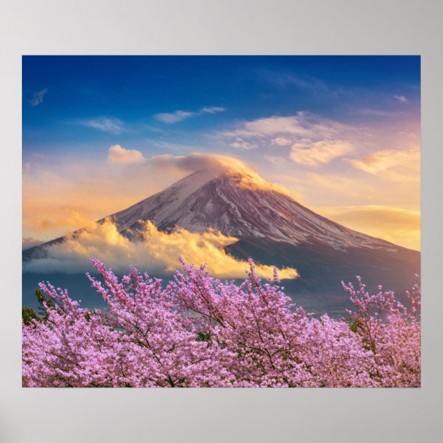 Poster Fuji Mountain et fleurs de cerisiers au printemps  (Devant)