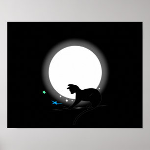 Poster Full Moon Black Cat And Stars
