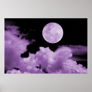 POSTER FULL MOON CLOUDS PURPLE