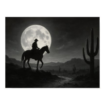 Full Moon Desert Print - Silver Night Western