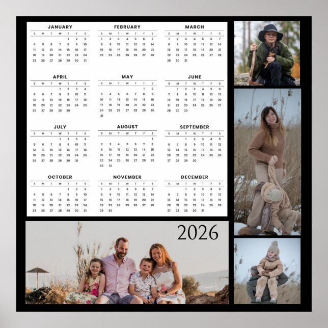Poster Full-Year Calendar with Customizable Photo Collage (Devant)