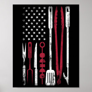 Poster Fumée de barbecue drôle Drapeau américain du 4 jui