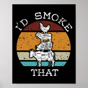 Poster Fumeur de fête BBQ drôle je fumerais ça pour papa