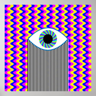 Poster Fun all seeing eye digital art with multicolored w