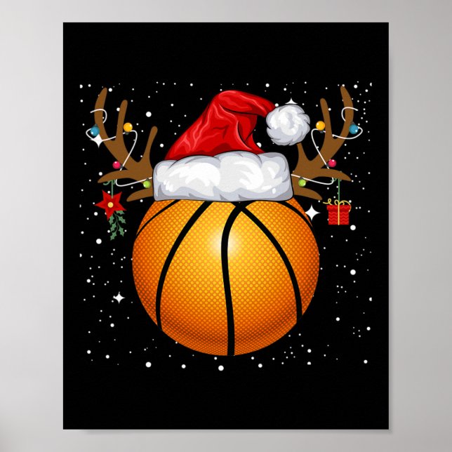 Poster Fun Basketball Reindeer Santa Hat Noël (Devant)
