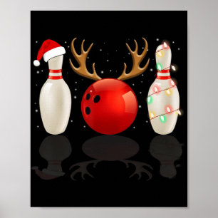 Poster Fun Bowling Noël Noël Chapeau Noël Lumières Cadeau