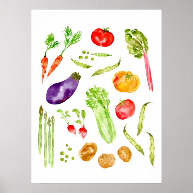 Poster Fun coloré légumes aquarelle cuisine (Devant)