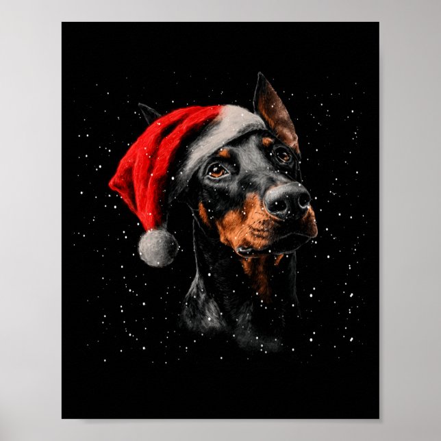 Poster Fun Doberman Dog Christmas Lights Santa Hat Long S (Devant)