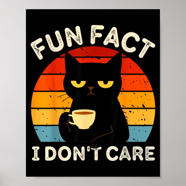 Poster Fun Fact I Don't Care Funny Black Cat Saying Quote (Devant)