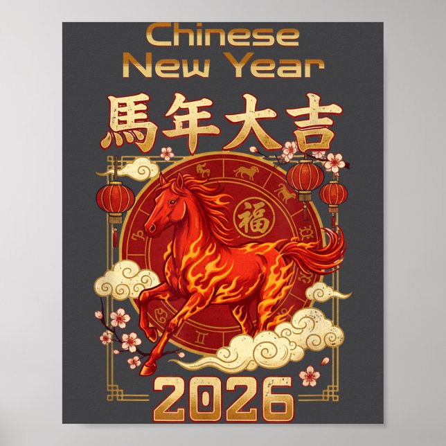 Poster Fun Fire Horse 2026 Lunar New Year Energy Adventur (Devant)