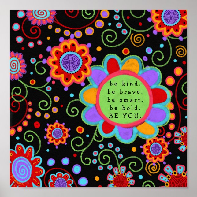 Poster Fun Floral Coloré "BeYou" Classe (Devant)