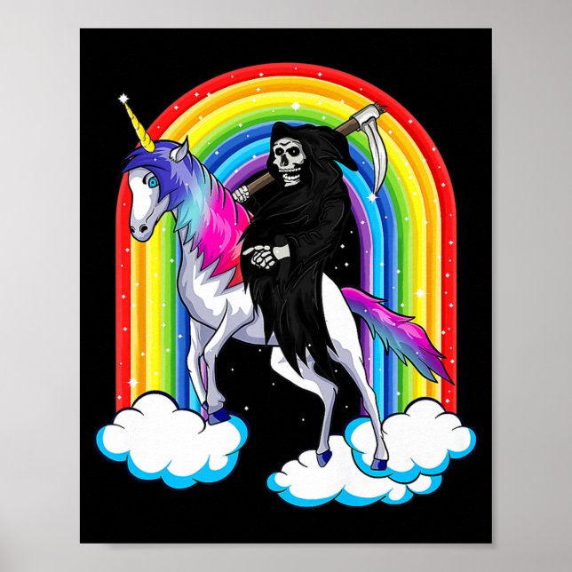 Poster Fun Grim Reaper Monter Une Unicorne Décès Unicorn  (Devant)
