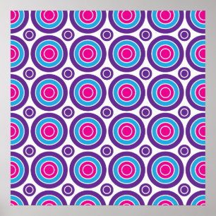 Poster Fun Hot rose violet Turquoise Cercles Concentrés D