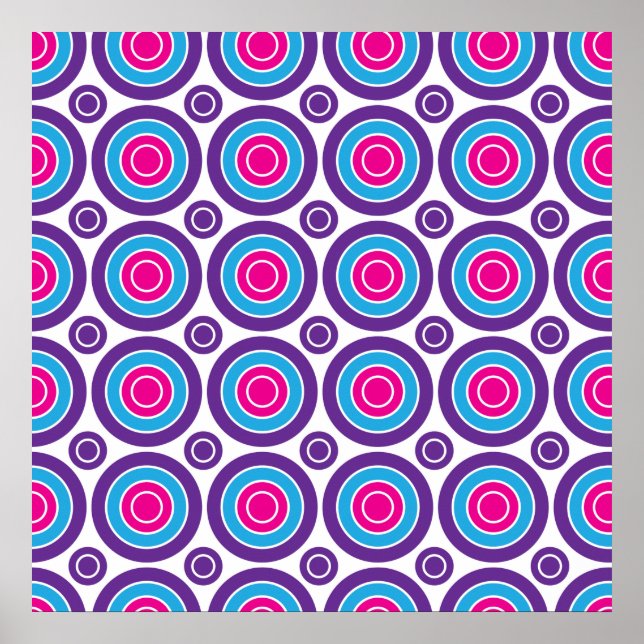 Poster Fun Hot rose violet Turquoise Cercles Concentrés D (Devant)