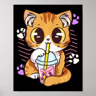 Poster Fun Kawaii Cute Cat Boba Buble Lait Thé Anime Nek