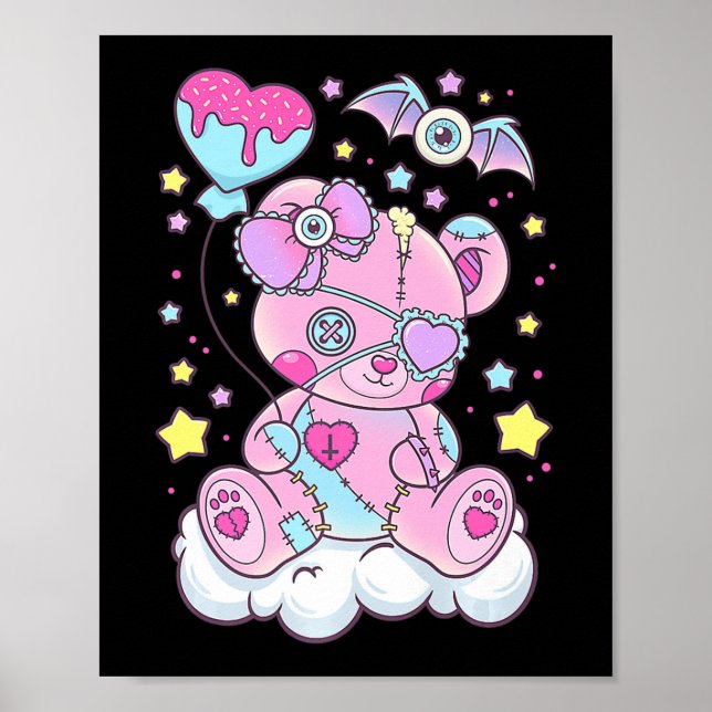 Poster Fun Kawaii Pastel Goth mignonne Ours Déplaisant An (Devant)