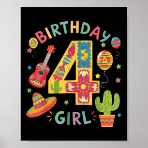 Poster Fun Mexican Theme Party 4Anniversaire Fiesta 4 ans