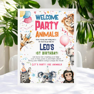 Poster Fun Party Animaux 1er anniversaire Bienvenue