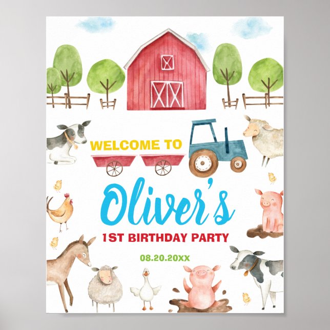 Poster Fun Party Barnyard Farm Animaux Anniversaire Bienv (Devant)