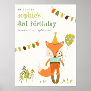 Poster Fun Party Fox de Woodland mignonne Anniversaire de
