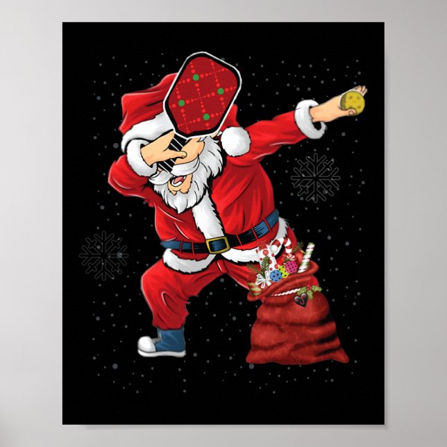 Poster Fun Pickleball Noël Père Noël jouer Pickleball (Devant)