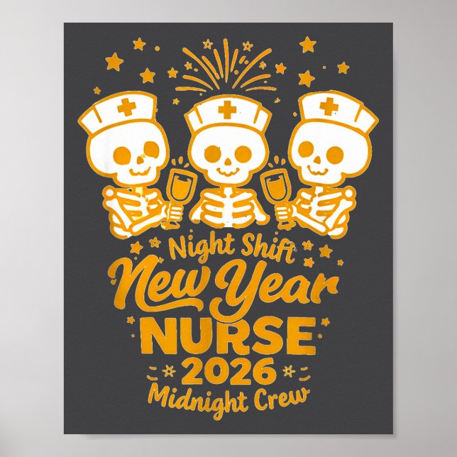 Poster Fun Skeleton Er Icu Nurse Night Shift Crew New Yea (Devant)