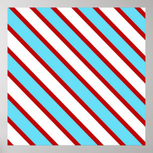 Poster Fun Turquoise Blue Red and White Diagonal Stripes