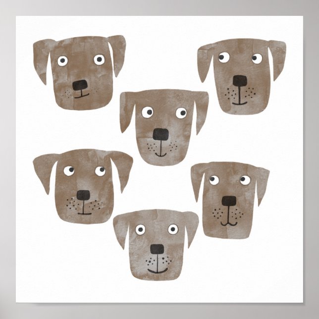 Poster Fun Watercolor Chocolate Labrador Retriever Dogs (Devant)
