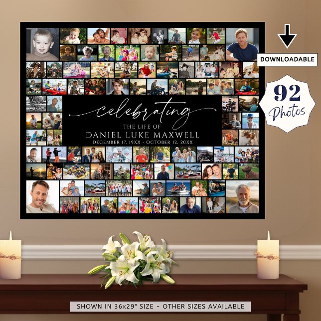Poster Funeral Memorial 92 Photo Collage Celebrating Life (Créateur téléchargé)