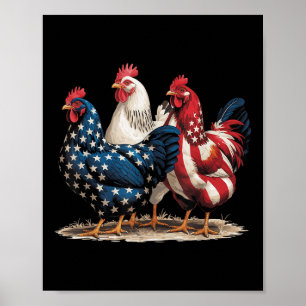 Poster Funky American Flag Rooster Independence Day 4th O