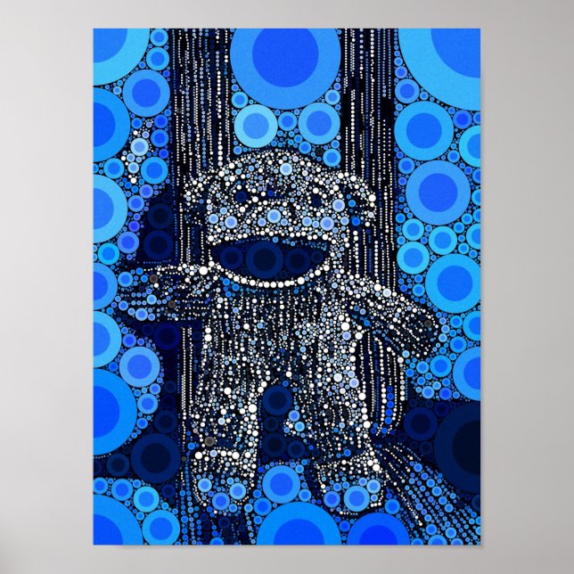 Poster Funky Blue Sock Monkey Circles Bubbles Pop Art (Devant)
