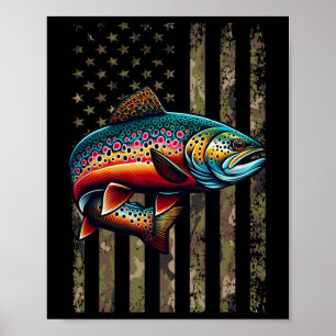 Poster Funky Brook Trout American Flag Fishing M