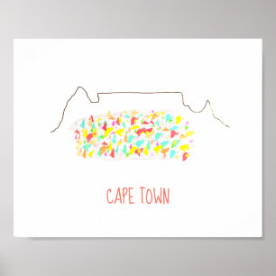 Poster Funky Cape Town ZA Table Mountain Coloré