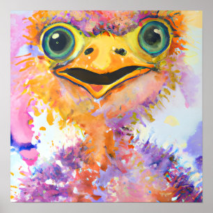 Poster Funky Happy Emu Farm Animal Portrait Art