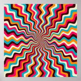 Poster Funky ondulé multicolore sunburst art arrière - pl
