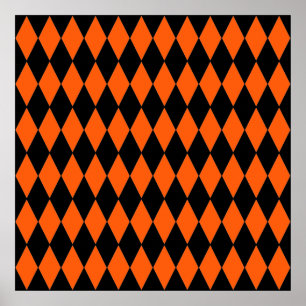 Poster Funky Orange et Black Diamond Harlequin Motif