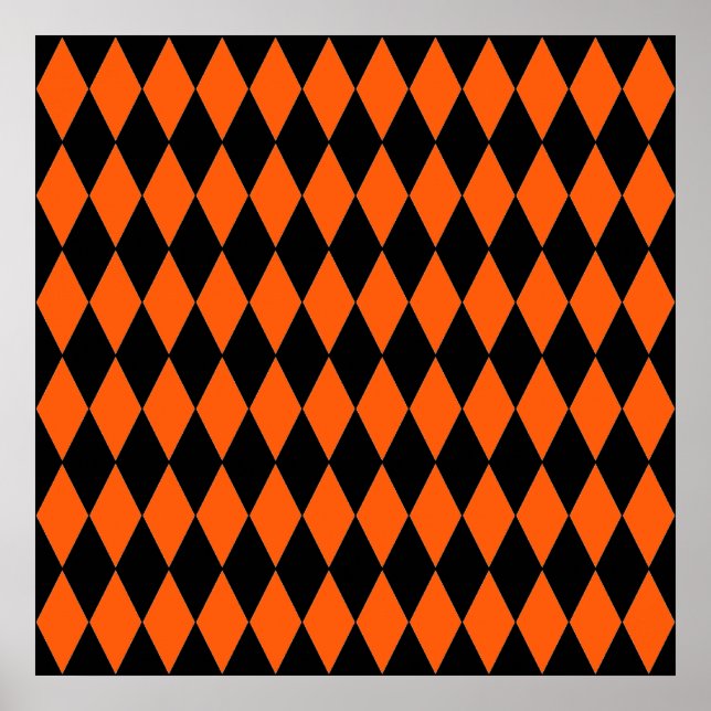 Poster Funky Orange et Black Diamond Harlequin Motif (Devant)