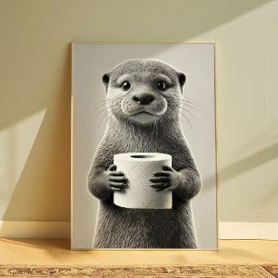 Poster Funky Otter Salle de bain Art Black and White Anim