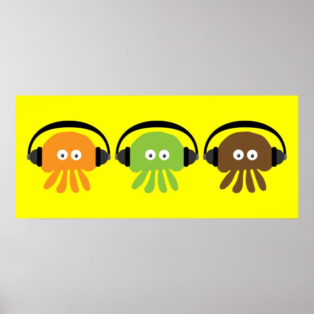 Poster Funky Retro DJ Jellfish Avec Casque Personnalisé (Devant)