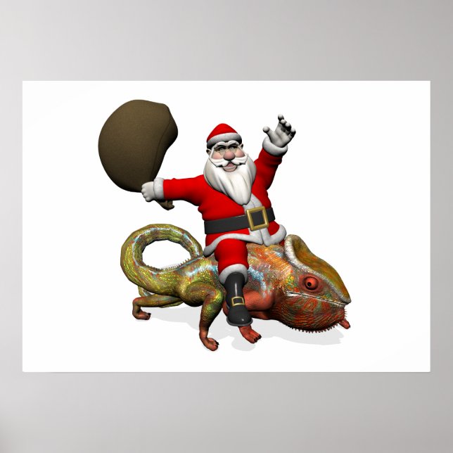 Poster Funky Santa Claus Sur Huge Panther Chameleon (Devant)