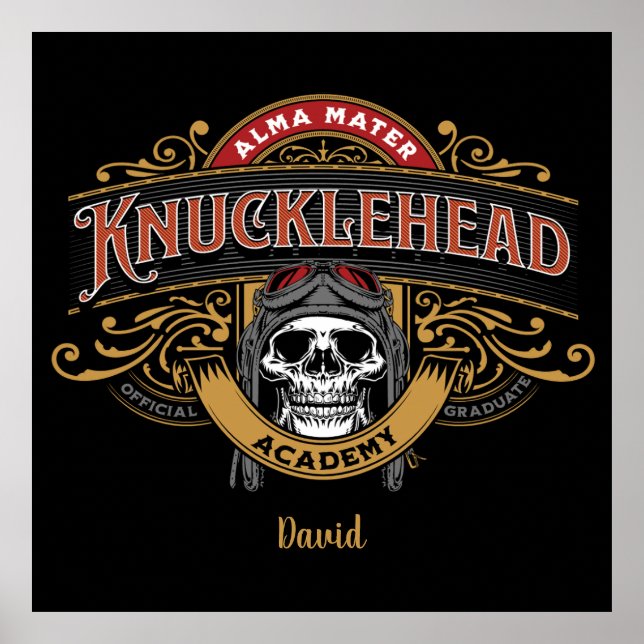 Poster Funky Vintage Knucklehead Academy Skull (Devant)