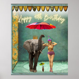 Poster Funky Vintage Party fille 40e anniversaire
