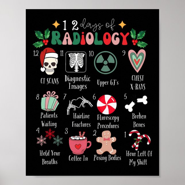 Poster Funny 12 Days Of Radiology Christmas Radiate Xray  (Devant)