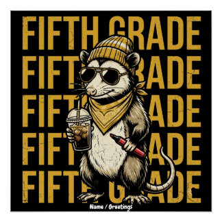 Poster Funny 5th Grade Possum Retro Grunge Art Print Cool