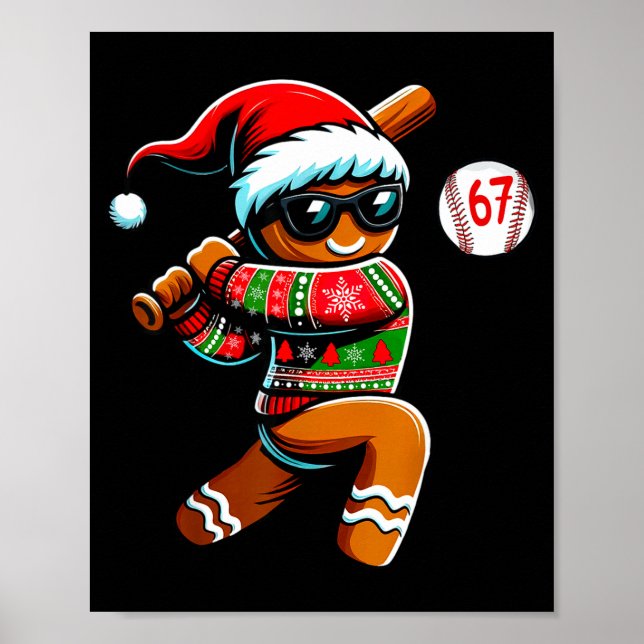 Poster Funny 67 Gingerbread Man Playing Baseball Christma (Devant)