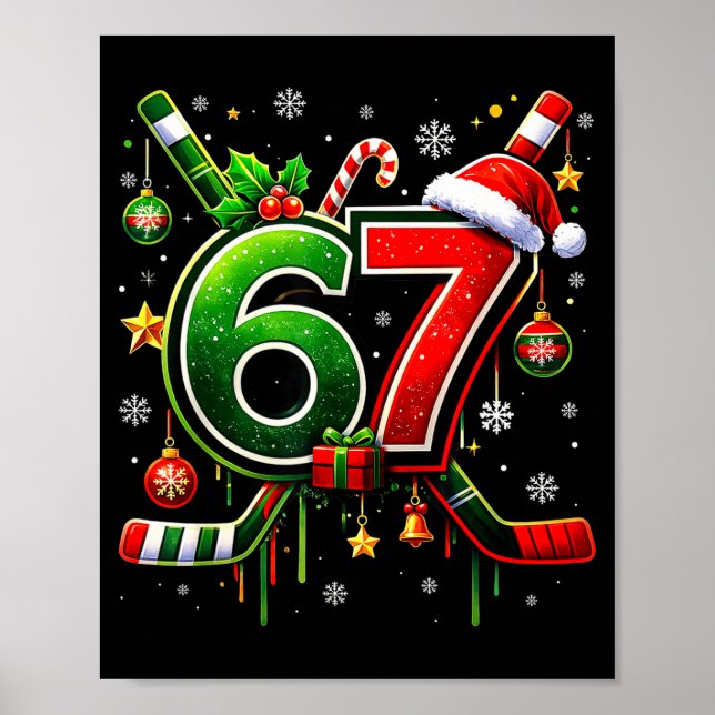 Poster Funny 67 Six Seven Christmas Ice Hockey  (Devant)