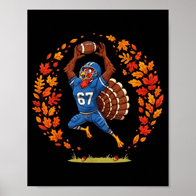 Poster Funny 67 Thanksgiving Football Turkey Fall Srts Ga (Devant)