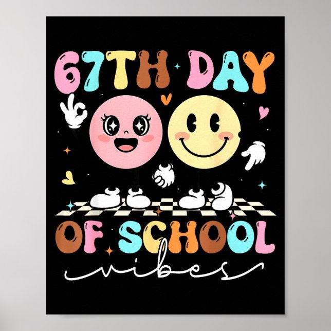 Poster Funny 67th Day Of School Vibes Smile Face Boy Girl (Devant)