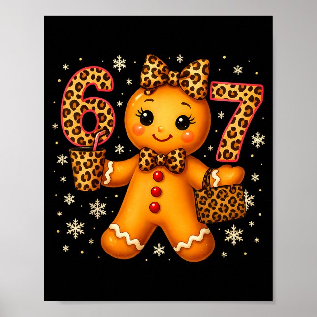 Poster Funny 6 7 Christmas Leopard Bow Gingerbread Girls 