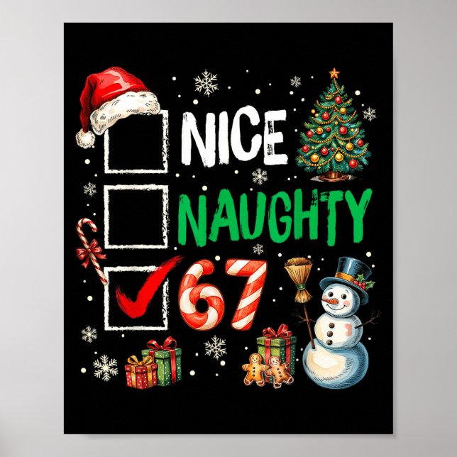 Poster Funny 6-7 Meme Nice Naughty 67 Christmas Brain Rot (Devant)